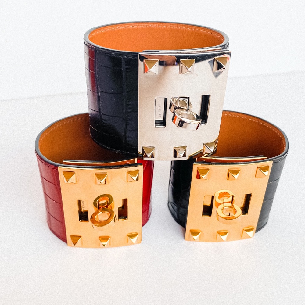 SOLD HERMÈS Kelly Dog Extreme cuff red alligator gold - Picture 11 of 12